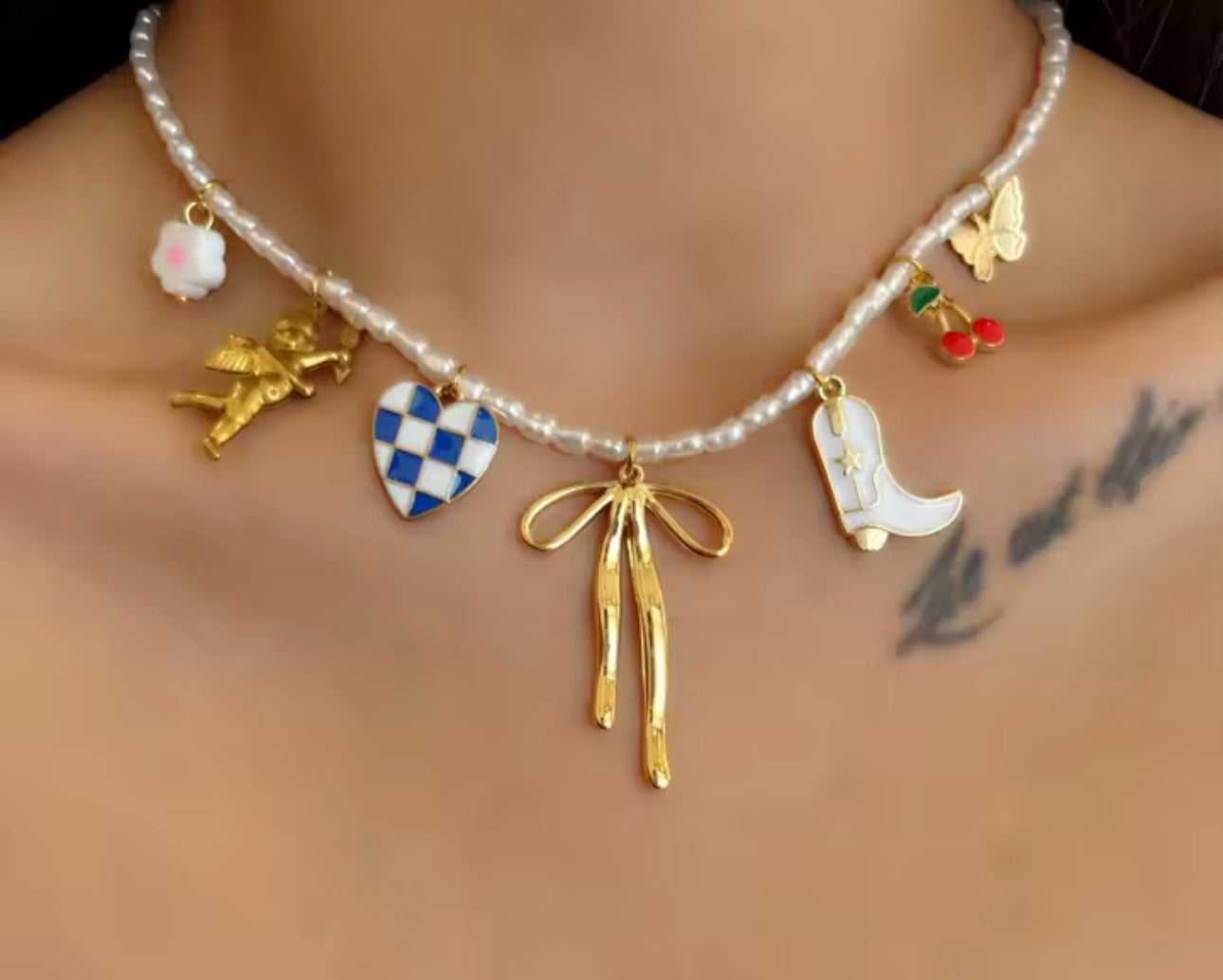 Bow girl charm necklace